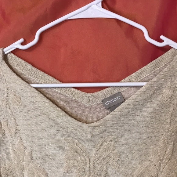 CHICO’S Women’s Pullover Sweater V Neck XL Cream With Subtle Metallic Sparkles - Picture 2 of 11